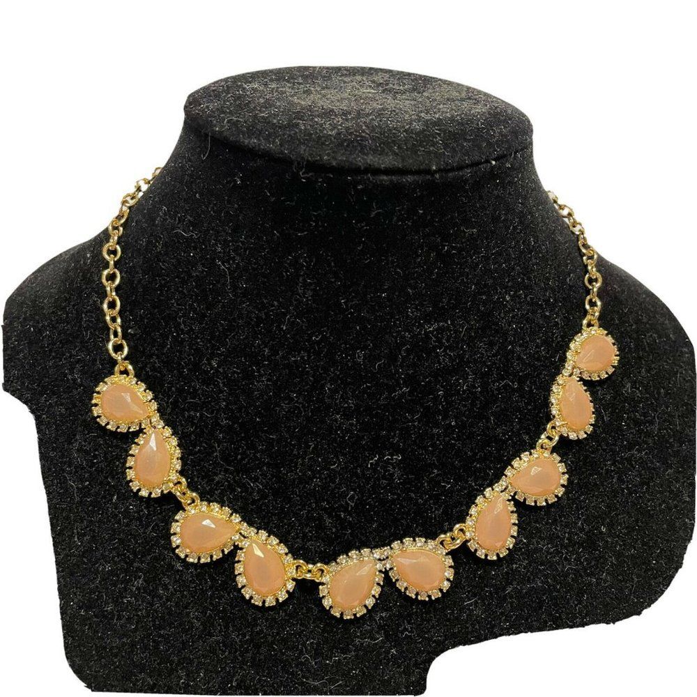 Kate Spade pink teardrop rhinestone bezeled Pendant collar necklace 16-19”